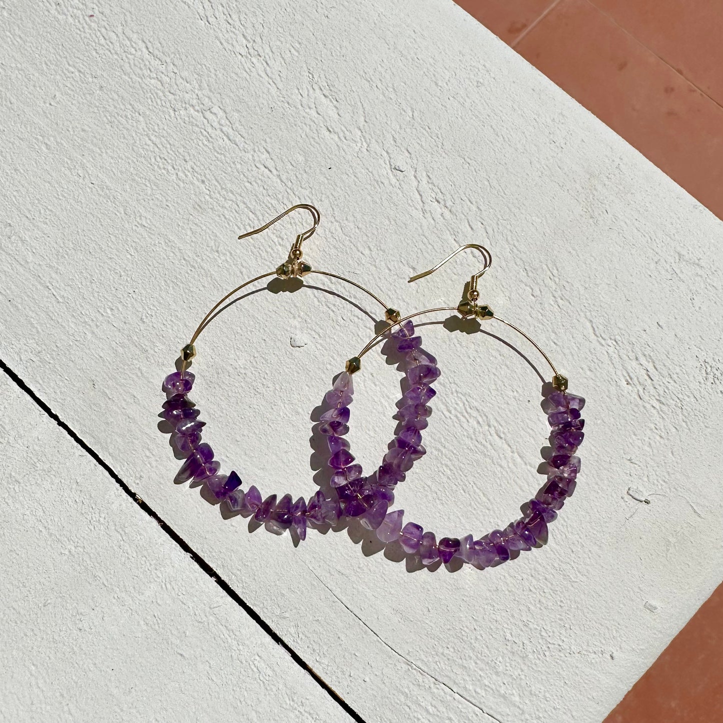 Amethyst Earrings Large Hoops