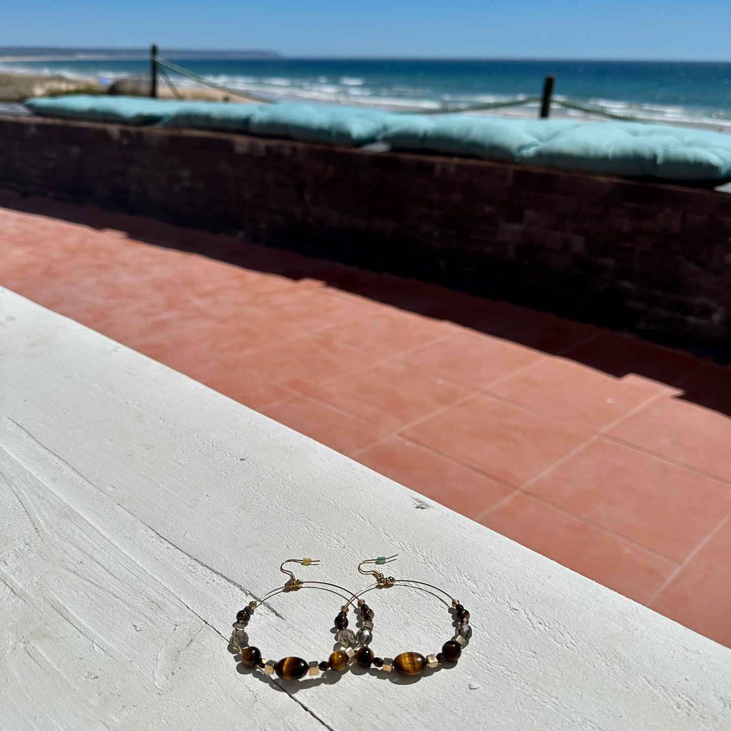 Tigers Eye Earrings Large Hoops