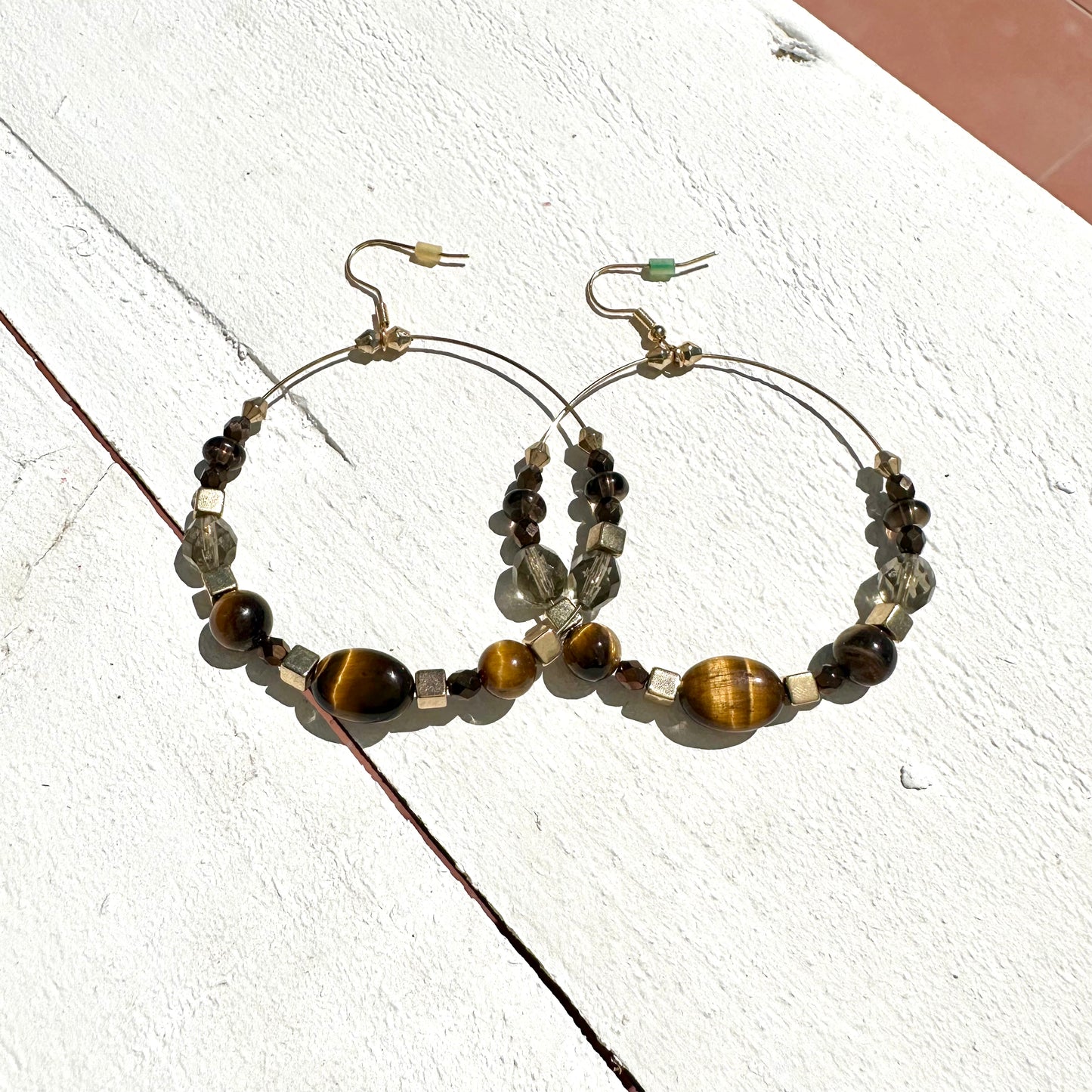 Tigers Eye Earrings Large Hoops